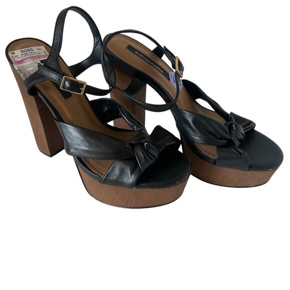 NWT BCBGMaxAzria Black Kaleesi Stack-Heel Platform Leather Sandals • Size 8.5 ⬇️ - Picture 2 of 7